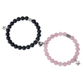 Close-up of heart magnet clasp connecting black and pink beads zebra stone bracelets - Matte Stone + Rose Quartz Bracelet