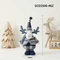 Renna di peluche a quadri blu e bianchi da 50cm con sciarpa e cappello per decorazione - Renna in piedi a gambe corte