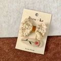 Two-piece hair clip set featuring a beige tweed bow and floral embroidery snap clip - Bow + Daisy