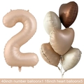 Detailed view of 40-inch caramel number 2 and 18-inch heart-shaped foil balloon set - Caramel Number Set 2
