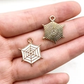 Halloween spider web alloy pendants in gold and white enamel for DIY jewelry making - White Hexagon Spider Web