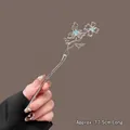 Eleganter silberner Mondstein Blumen Haarnadel mit blauen Kristallen, 17,5cm Länge - Doppelblumen-Mondstein-Haarnadel