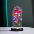 Artificial gold stem rose in glass dome with colorful LED lights on black base - Red Rose (Colorful Light) + Pink Gift Box