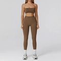 Women's seamless two-piece yoga set in coffee brown with high-waist leggings - S / Sports Bra + Leggings / Cocoa Brown