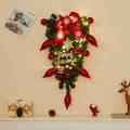 Christmas teardrop swag with red bows, gold ornaments and warm LED lights for home decor - Style B Teardrop Swag With LED Lights