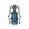 Vintage gold beetle brooch with dark blue enamel and multi-colored rhinestones - Dark Blue