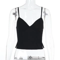 Detail shot of black slim-fit tank top with V-neckline and delicate shoulder straps - S / Black