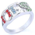 Detailed view of silver-plated 2012 year ring featuring red and blue colorful rhinestones - US 7 / Year 2012 Rhinestone Ring (19503) / Silver Rhinestone (19503)