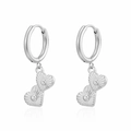 Vintage silver heart drop hoop earrings with radiant texture and diamond accents - Double Heart Sunburst Pendant / Silver