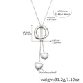 Silver stainless steel heart tassel necklace with adjustable sliding ring and dimension data - 57+5cm / Steel