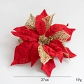 27cm Red and gold artificial poinsettia flower for Christmas tree and wreath decoration - Red