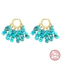 S925 sterling silver hoop earrings with turquoise stone tassels in golden finish - Crushed Turquoise Tassel - Gold