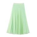 Elegant mint green pleated midi skirt with high waist and A-line silhouette - XS / Mint Green