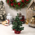 Mini sapin de Noël vert avec base en toile de jute à carreaux rouges et noirs - Sapin de Noël de 20cm avec base à carreaux