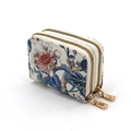 Retro floral print multi-slot card holder with dual zippers and large capacity - Jade Tree and Orchid