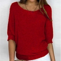Detail of red knit sweater showing ribbed cuffs and loose batwing sleeve design - 3XL / Crew Neck / Red