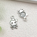 Silver vintage skull alloy charms with bow detail for DIY Halloween jewelry making - Skull Head 9x15.5mm