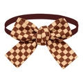 Classic checkered pet bowtie accessory in dark brown and beige plaid fabric for dogs and cats - Dark Brown Beige Checkerboard