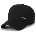 Gorra de béisbol de lana gruesa negra para hombre de invierno con emblema de metal - Etiqueta Negra Negro