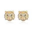 18K vergoldete Tigerkopf-Ohrstecker mit Zirkonia und blauen Edelsteinaugen für Damen - Goldener Tigerkopf
