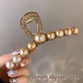 Elegante molletta per capelli con perle champagne e strass, pinza grande da 11cm - Strass Nove Perle