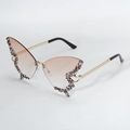 Exaggerated butterfly rhinestone sunglasses with gradient lenses and stylish chain temples. - Gradient Brown