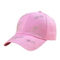 Pink denim baseball cap for women with rhinestone Love heart patterns on white background - L(58-60cm) / Pink