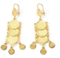 Bohemian gold coin drop earrings with three-tiered pendants for women's party gift - Relief Tassel Style