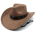 Cappello da cowboy marrone in scamosciato a tesa larga con fibbia a teschio di toro e laccio - M（56-58cm） / Marrone chiaro