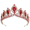Macro detail of golden baroque bridal crown featuring ruby red crystals and diamonds - KC Gold White Diamond + Large Red Diamond