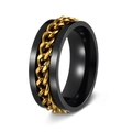 Men's rotatable black and gold stainless steel chain ring with punk industrial style - Black+Gold