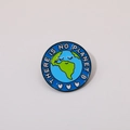 Detailed view of enamel Earth badge featuring There is no planet B slogan and heart icons - Blue Earth There Is No Planet B (C2258)