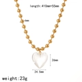 Halskette mit 18K Goldbeschichtung, Perlenkette und transparentem Herzanhänger - 6mm Kugelkette Transparenter Herz Anhänger Halskette (TN3460-6-WT)