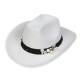 Chapeau de cowboy blanc avec ruban noir, accents de perles et décor de petites fleurs - Pearl & Flower Band / 105-White
