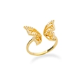 Detail of 18K gold butterfly ring featuring intricate hollow wings and sparkling zircons - Hollow Butterfly Wings
