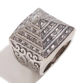 Men's vintage silver ring with pyramid zircon top and engraved scroll patterns - US 9 / Silver