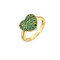 Detailed macro view of heart ring with green pavé zircon stones and adjustable gold band - Adjustable Open / Gold Green Zirconia