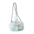 Cute green fuzzy monster plush crossbody bag with braided strap and pink mouth detail - Large / Cyan