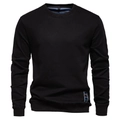 Détail de la texture du tissu et de l'étiquette S du sweat noir à col rond - S / Noir