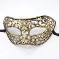 Vintage bronze masquerade mask with ornate cutout patterns and black ribbon ties - Hollow Flat / Antique Copper