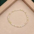 Handmade colorful seed bead bracelet with white and green beads on linen fabric - Style 35-White Green Gold Spacers
