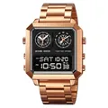Montre numérique carrée pour homme en or rose avec bracelet métal et affichage analogique - Or Rose Affichage Noir