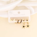 Stainless steel gold earring set featuring star charms and black enamel hoops - Four Leaf Flower and Five Pointed Star Pendant Three Pair Set (8#)