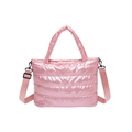 Pink quilted space cotton tote bag with glossy metallic finish and adjustable shoulder strap - Pink