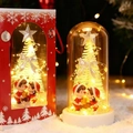 Luz nocturna de cúpula de Navidad con figuras y caja de regalo roja con copos de nieve - Cúpula de Vidrio + Estilo Regular / Base Blanca + Árbol Blanco + Pareja de Navidad