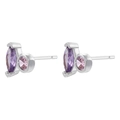 Detail view of dainty silver earrings with purple marquise and pink round gemstones - White Gold Purple Zirconia