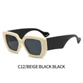 Beige and black square sunglasses with grey lenses in a retro oversized fashion style - Beige Frame Black Leg Black Grey Lens