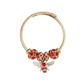 Golden woven wire rope bracelet with red zircon beads and small bee charm pendant - Gold Bracelet-Red