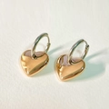Two-tone heart hoop earrings in polished silver and rose gold stainless steel - Silver Hoop + Rose Gold Heart