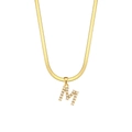 18K gold plated flat snake chain necklace with pearl-inlaid letter M pendant - M Style